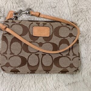 Coach Tan and Brown Signature wristlet